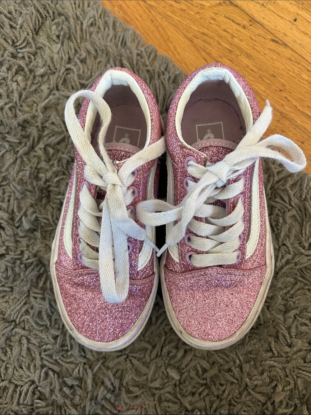 VANS Kids Pink Glitter Low-Top Sneakers with White Accents Size 11